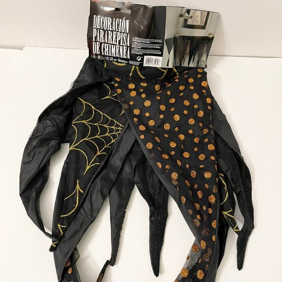 Amscan Black Spiderweb Polkadot Glitter Halloween Mantle Scarf 32.5 x 72 Inch - Picture 6 of 13